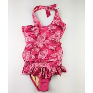 Land's End Pink Butterfly Swimsuit Girls 7-8